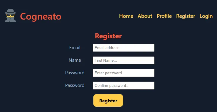 Cogneato React application screenshot